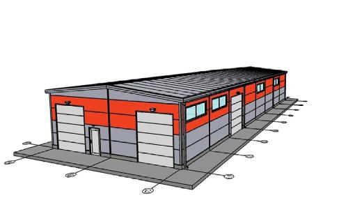 ŤAHANOVCE - POZEMOK 1072 M2 S OCEĽOVÝM PRÍSTREŠKOM - ZÁKLAD HALY 384 M2.